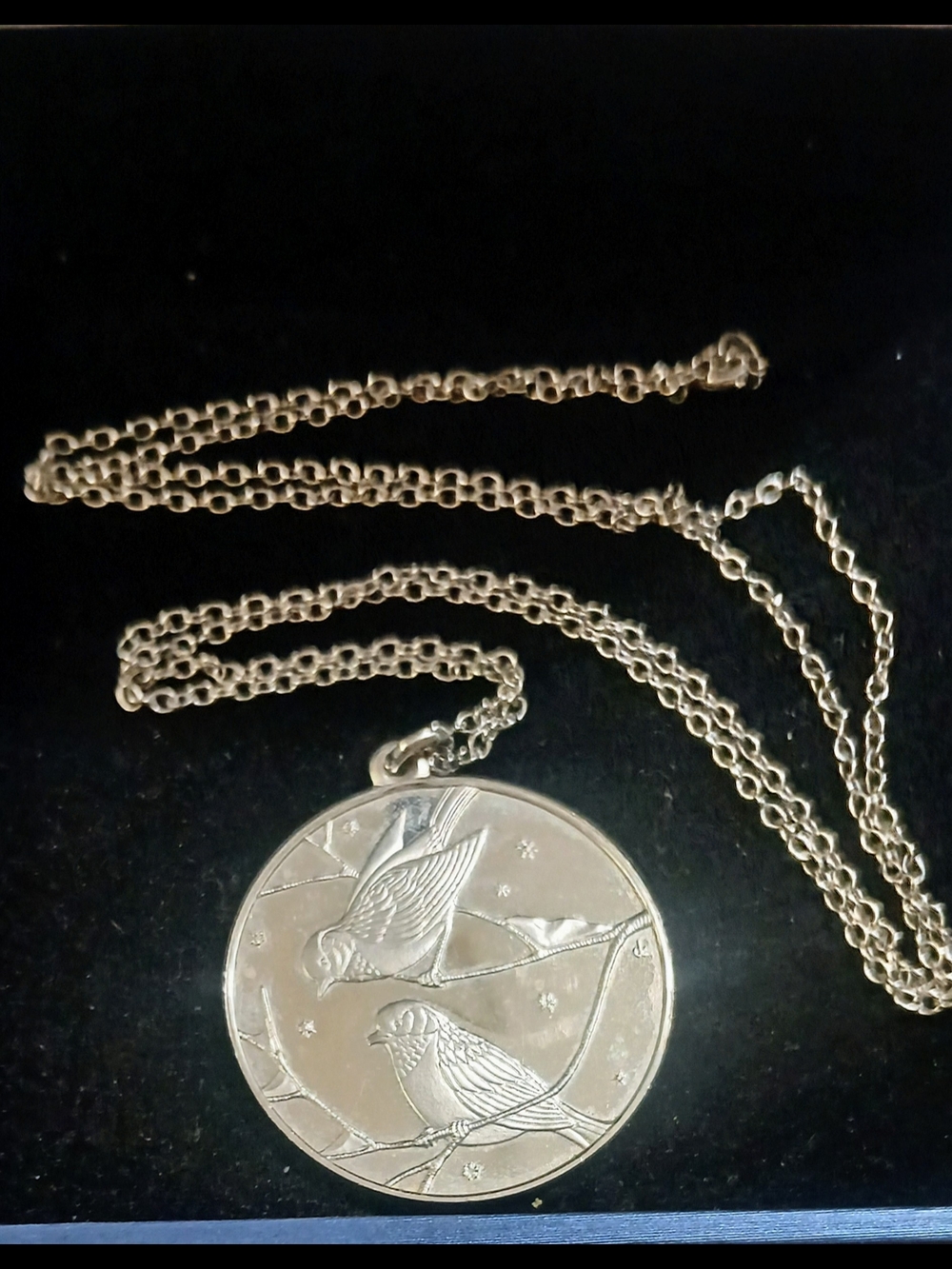 Franklin Mint Winter Birds Pendant Necklace Pure Silver With Silver Chain